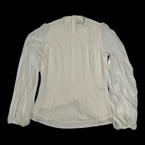 Zimmermann Crew Neck Balloon Long Sleeves Lined Blouse Back Zipper OffWhite Sz 0